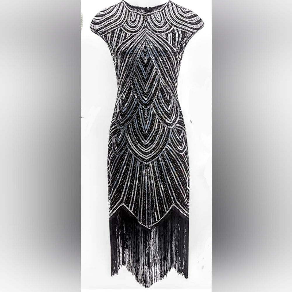 BABEYOND Timeless Little black dress beaded with Fringe.Size M.Used.